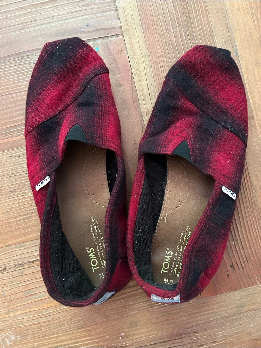 TOMS Red and Black Plaid Slip-On Shoe - Picture 1 of 4